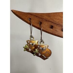 Vintage Koala Bear Eucalyptus Tree Climbing Earrings Gold Tone Nature Aviva